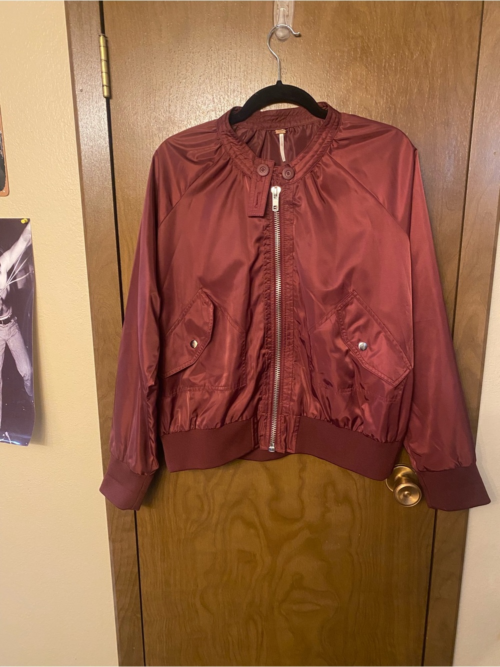 Free People Wine Red Bomber Jacket